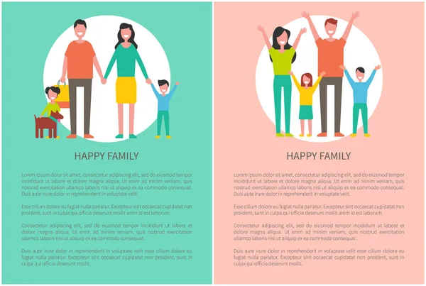Cartel de la familia feliz gente levantando las manos hacia arriba — Vector de stock