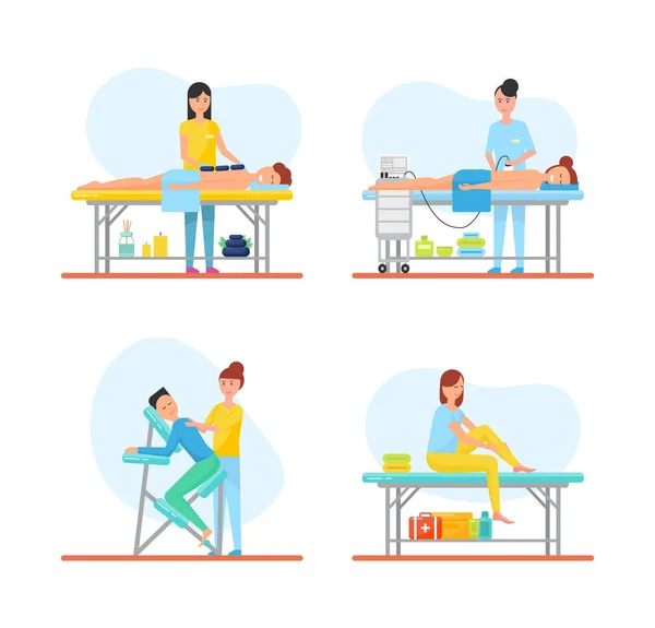 Massage Techniques and Methods Icons Set Vector — Stock Vector