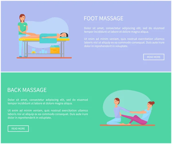 Foot and Back Massage Techniques Poster Set Vector — Stock Vector