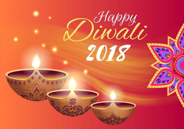 Happy Diwali 2018 Poster on Vector Illustration — Stock Vector