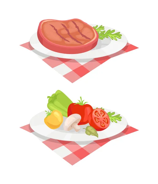 Beefsteak servido en la ilustración del vector de placa — Vector de stock