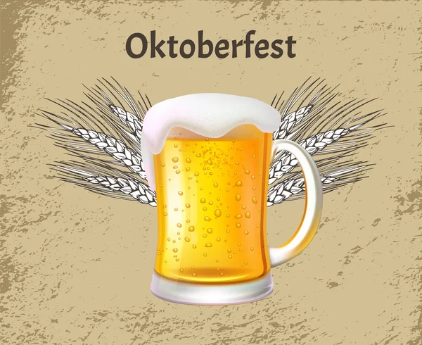 Oktoberfest plakát řemesla pivo s pěnou, skleněný hrnek — Stockový vektor