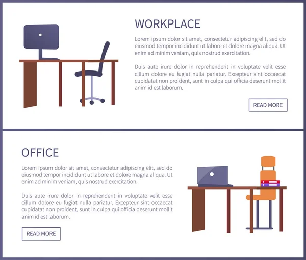 Affiches Web de bureau avec tables vides — Image vectorielle