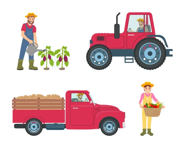 Tractor y maquinaria de camiones Vector Ilustración — Vector de stock