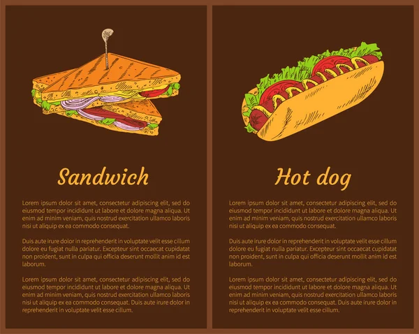 Sandwich en hotdog Posters vectorillustratie — Stockvector