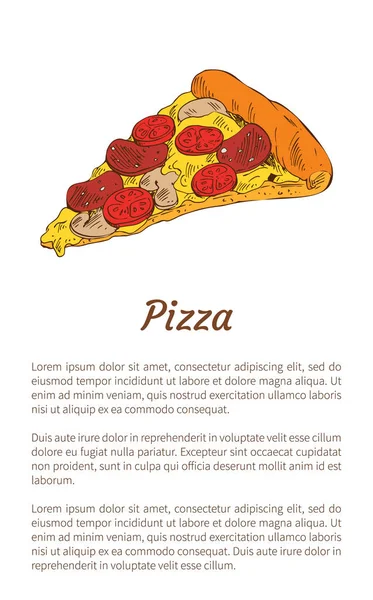 Pieza de pizza Ilustración colorida con muestra de texto — Vector de stock
