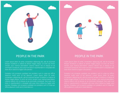 Park Poster çocuklar oyun top toplayıcı adam Segway üzerinde insanlarda