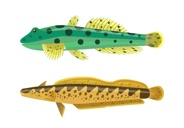 Trucha arco iris con peces verdes Vector Ilustración — Vector de stock