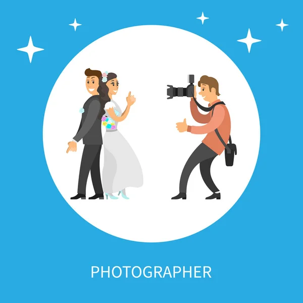 Wedding Photo Session of Newlyweds by Photographer — Stock Vector