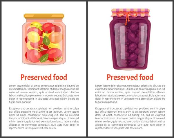 Πανό διατηρημένα τρόφιμα, φρούτα ή λαχανικά. — Διανυσματικό Αρχείο
