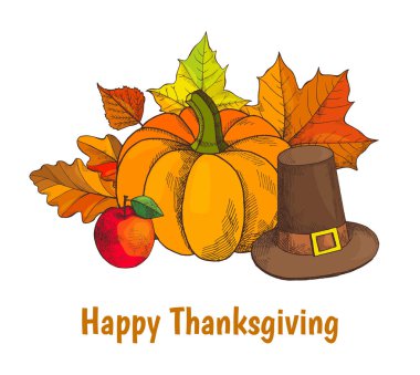 Mutlu Şükran günü Poster şapka vektör ile