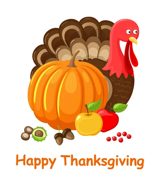 Feliz Día de Acción de Gracias Turquía y Vector de Alimentos — Vector de stock