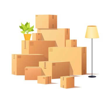 Kutu karton, kapalı karton paketler kargo vektör