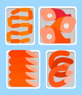 Sosis ve tütsülenmiş sosis raflar kasap vektör