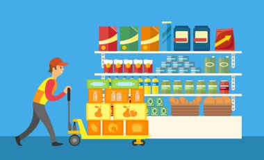 Süpermarket Mechandize vektör çalışma yükleyici