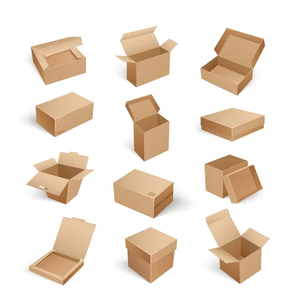 Packages Boxes Opened Top Isolated Icon Vector — Stock Vector