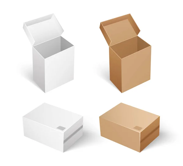Pakete und Boxen mit geöffnetem Deckelset-Vektor — Stockvektor