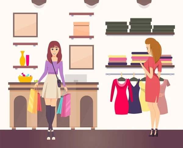 Shopping Femme avec des achats dans des sacs en papier vecteur — Image vectorielle