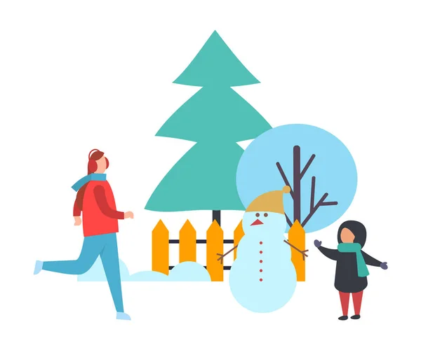 Arbres et personnes Saison d'hiver Vecteur de vacances — Image vectorielle