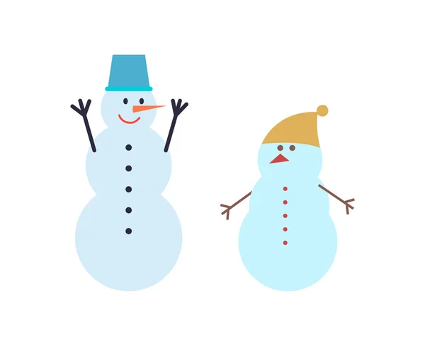 Zimní dovolená znaky v kbelíku, klobouk sněhulák — Stockový vektor