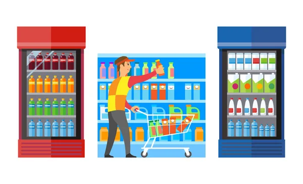 Supermarket Shop with Fridges and Drinks Vector — Stock Vector
