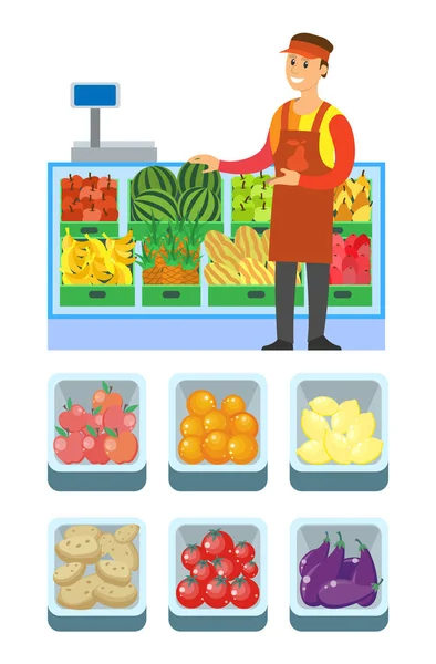 Supermarket Store Vegetables Department Vector — Stock Vector