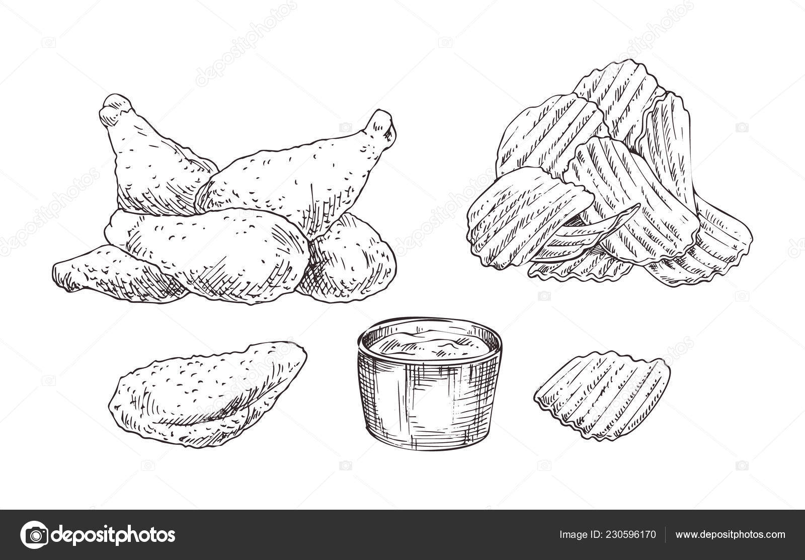 Premium Vector | Chicken nuggets drawing vector illustration black and  white colors simple doodle hand drawn
