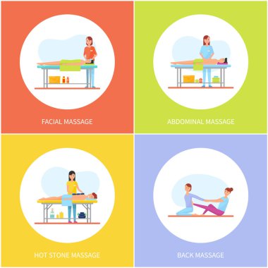 Yüz ve karın Masaj bakım simgeler vektör ayarla