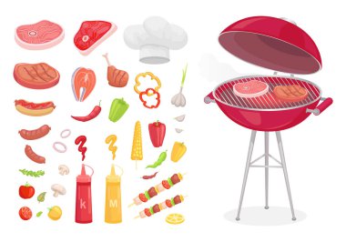 Barbekü barbekü simgeler vektör çizim ayarla