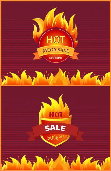 Migliore offerta Vendita calda Badge Offerta promozionale Fuoco ardente — Vettoriale Stock