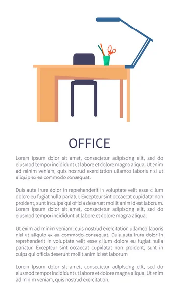 Office pracovní stůl s lampa pohodlné křeslo — Stockový vektor