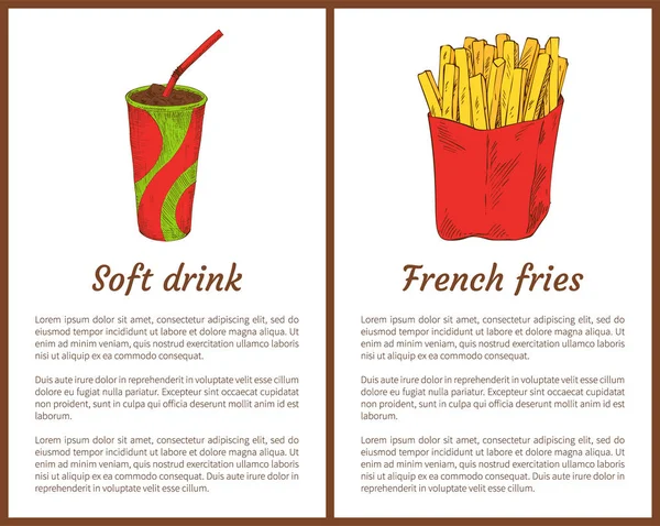 Soft Drink e Francês Fries Vector Ilustração — Vetor de Stock