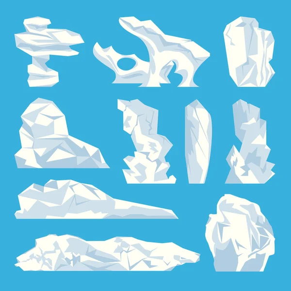 Hielo Iceberg Conjunto de iconos de agua congelada dura Vector — Vector de stock