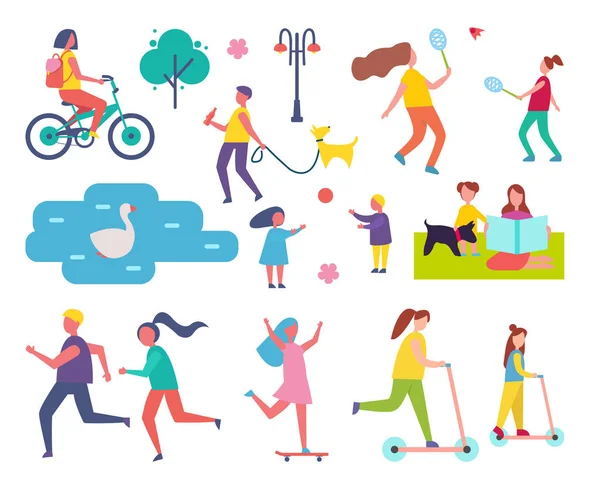 People in Park Resting Icons Vector Illustration — Stock Vector