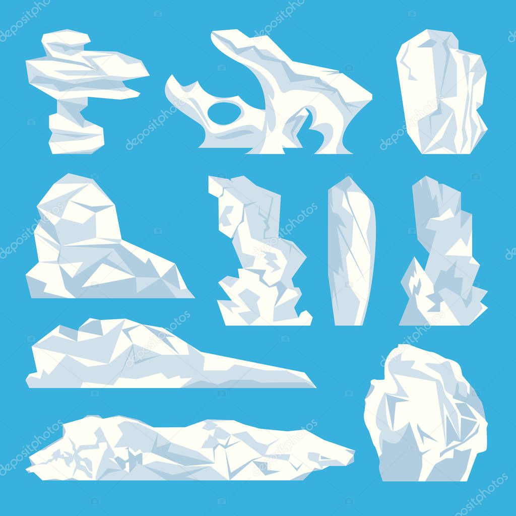 Ice Iceberg Hard Frozen Water Icons Set Vector