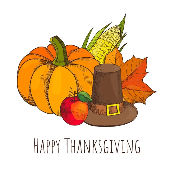 Affiche du jour de Thanksgiving heureux avec chapeau vecteur — Image vectorielle