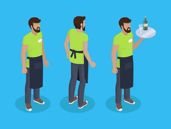 Camarero en uniforme, iconos de vectores concepto de trabajo — Vector de stock