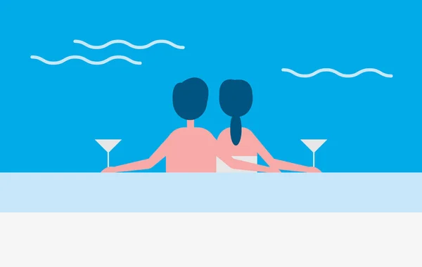 Casal apaixonado sentado por piscina Vector Ilustração —  Vetores de Stock
