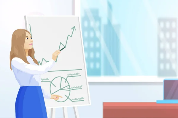 Presenter with Whiteboard Showing Charts Vector