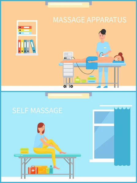 Massage apparat och egenvårdsbehandling Set vektor — Stock vektor