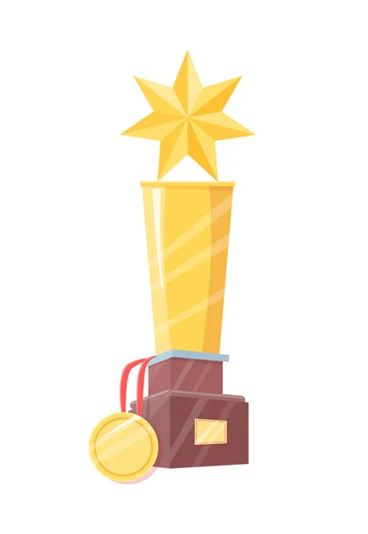 Winner Prize Figurine with Star and Medal Isolated — Stock Vector
