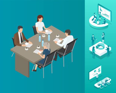 Seminer insanlarla tanışmak vektör çizim masa