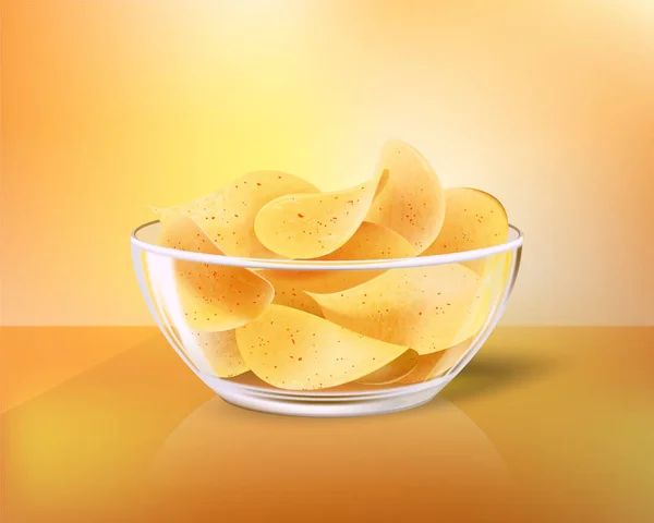 Chips croustillants dans un bol en verre comme collation salée à la bière — Image vectorielle