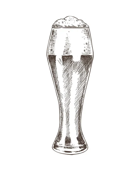 Beer Poured in Glass Sketch Vector Illustration — Stock Vector