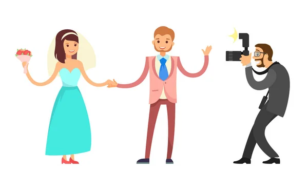 Vector de fotografía de novio novia de boda feliz pareja — Archivo Imágenes Vectoriales