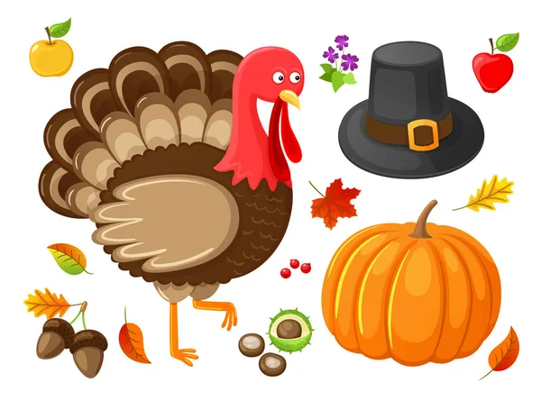Pompoen en Turkije dierlijke Thanksgiving Vector — Stockvector