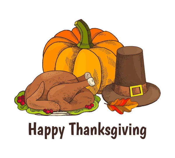 Happy Thanksgiving Turquie et Veggie Poster vecteur — Image vectorielle