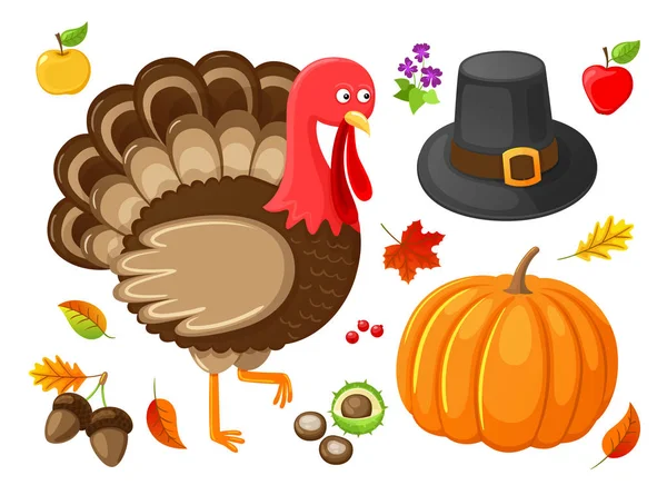 Pumpkin and Turkey Animal Thanksgiving Vector — Stock Vector