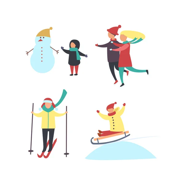 Χειμερινή περίοδος διασκέδαση, δραστηριότητες της ΒΕΚΤΩΡ άτομα — Διανυσματικό Αρχείο