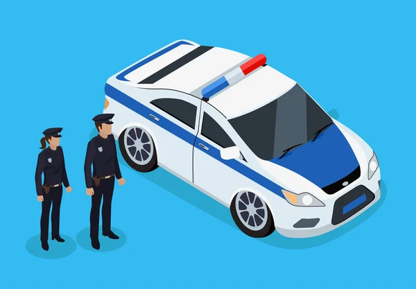Affiche vectorielle des policiers debout près du véhicule — Image vectorielle
